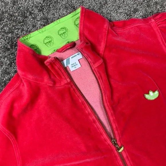 Adidas Adi Dassler Size XL Velour Track Jacket Womens Pink Trefoil Y2K 06 - Picture 2 of 8
